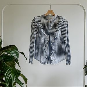 Madewell Blue + White Whitney Stripe Ruffle Blouse